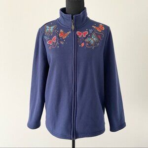 Tradition Floral Butterfly  Embroidered Full Zip Up Fleece Sweatshirt